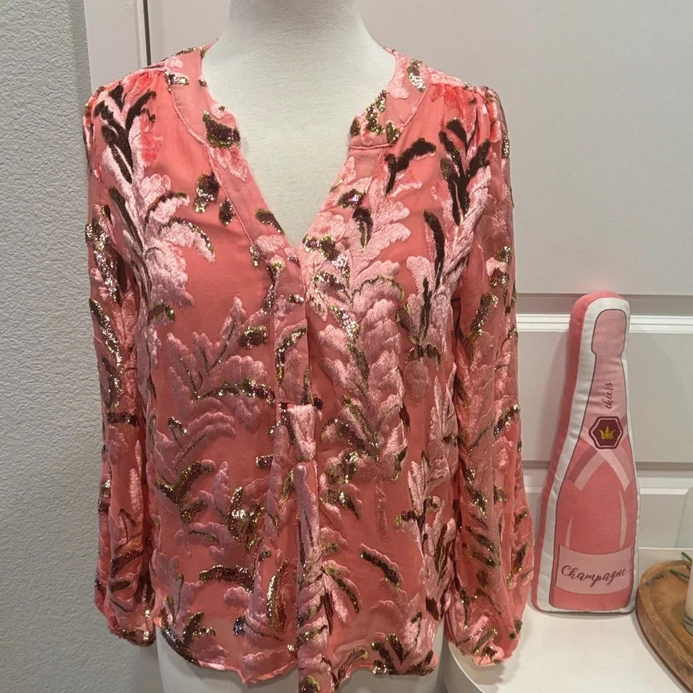 EUC Anthropologie Pink and Gold Blouse - Picture 1 of 10